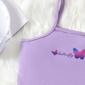 Teen Girl Letter & Butterfly Print Cami Top & Sweatpants & Zip Up Hoodie