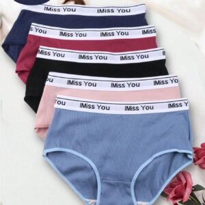 5-Pack Women High Waist Solid Black Triangle Panties, Comfortable & Breathable High Elasticity Butt-Lifting & Letter Print Extra Wide Waistband Design Women Ribbed Underwear