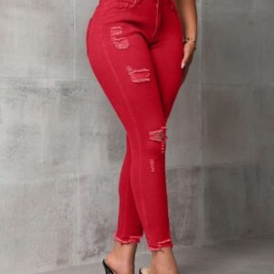 SHEIN SXY Ladies' Solid Color Simple Daily Wear Denim Long Pants