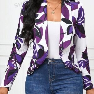 SHEIN Lady Women's Fashionable White Base Purple Printed Blazer, Versatile Combining Piece Women Vintage Clothes Teacher Clothes