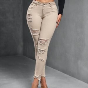 SHEIN SXY Ladies' Solid Color Simple Daily Wear Denim Long Pants