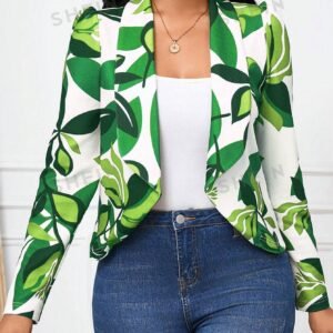 SHEIN Lady Women's Fashionable Floral Print Blazer Jacket, Suitable For Spring And Autumn