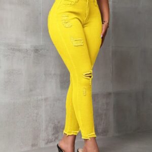 SHEIN SXY Ladies' Solid Color Simple Daily Wear Denim Long Pants