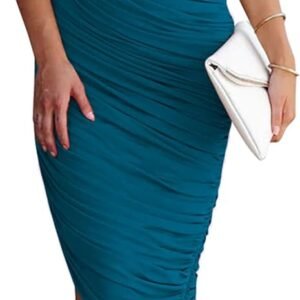 PRETTYGARDEN Women's Ruched Bodycon Dress 2024 Summer One Shoulder Sleeveless Party Cocktail Pencil Dresses