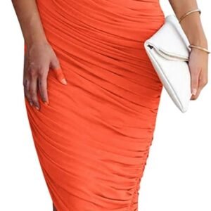 PRETTYGARDEN Women's Ruched Bodycon Dress 2024 Summer One Shoulder Sleeveless Party Cocktail Pencil Dresses