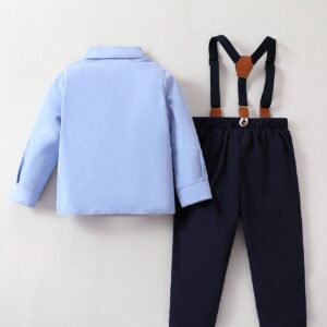 Baby Boy Gentleman Outfit With Bow Tie Shirt And Suspender Pants