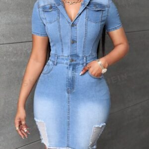 SXY Ripped Raw Cut Denim Dress