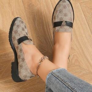 Ladies' Elegant Blue Vintage Floral Pattern Flat Round Toe Loafer Shoes With Metal Buckle (Shoe Vamp Pattern Random)