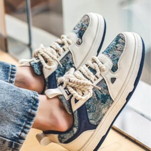 Men's Trendy Forest Oil Painting Style Color Blocking Front Lace-up Casual Sneakers With Unique Design