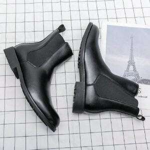 Men Fashion Chelsea Boots High Top Slip-On Leather Boots, Winter, Warm, Anti-Cold, Snow Boots, Outdoor,  Boots, Street Style, Trendy, Motorcycle, Versatile Men Shoes, Soft Leather Upper & Sole, Comfortable