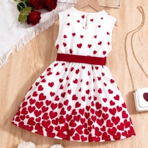 Young Girl Sleeveless Dress With Heart Pattern