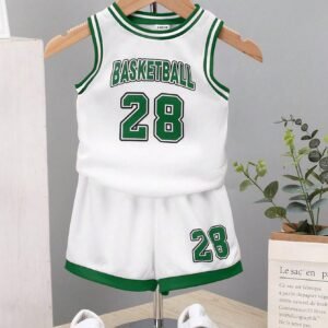 Baby Boy's Digital & Letter Print Casual Sports Basketball Jersey And Shorts Set