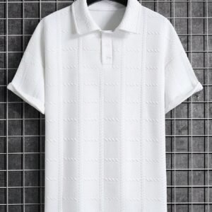 Manfinity Homme Men's Solid Color Short Sleeve Polo Shirt, Button Up Collar Plain White Work Shirt For Boyfriend Gift