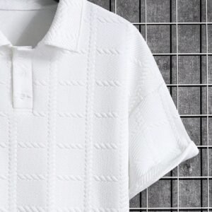 Manfinity Homme Men's Solid Color Short Sleeve Polo Shirt, Button Up Collar Plain White Work Shirt For Boyfriend Gift