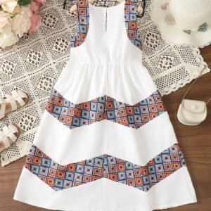 Young Girls' Sleeveless Geometric Printed Dress