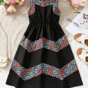 Young Girls' Sleeveless Geometric Printed Dress