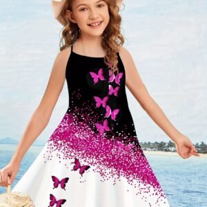 Young Girl Butterfly Graphic Cross Back Cami Dress Summer Clothes Beach Vacation