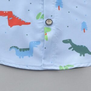 Baby Boy Summer Dinosaur Allover Print Standing Collar Short Sleeve Shirt And Shorts Set