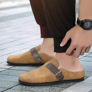 Brown Slide Sandals For Men, Slip-On Casual Retro Mule Slippers