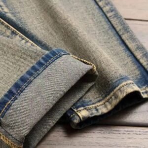 Men's Straight Fit Vintage Washed Distressed Denim Jeans