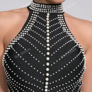 2024 New Summer Women's Sexy Luxury Pearl Bandage Bodycon Dress, Tassel Midi Party Formal Gown