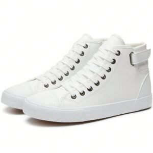 Men's White High-Top Sneakers Casual Black Pu Leather Fashion Men's Shoes