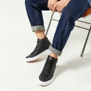 Men's White High-Top Sneakers Casual Black Pu Leather Fashion Men's Shoes