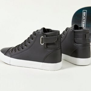 Men's White High-Top Sneakers Casual Black Pu Leather Fashion Men's Shoes