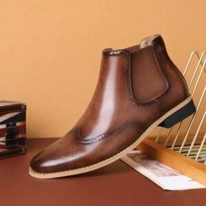 Men Chelsea Boots Full Brogue Casual Slip On Dress Boots Comfortable Ankle Boots For Men