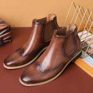 Men Chelsea Boots Full Brogue Casual Slip On Dress Boots Comfortable Ankle Boots For Men