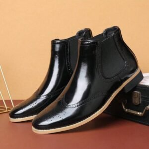 Men Chelsea Boots Full Brogue Casual Slip On Dress Boots Comfortable Ankle Boots For Men