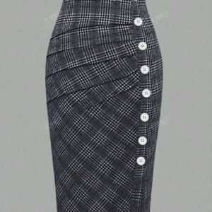 Women's Plaid Buttoned Decorated Skirt