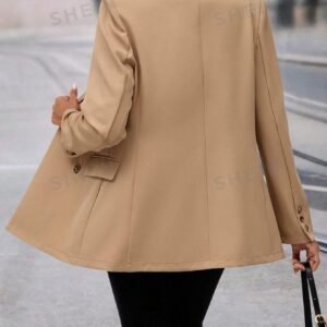 Clasi Women's Double-Breasted Brown Pocket Loose Suit Jacket