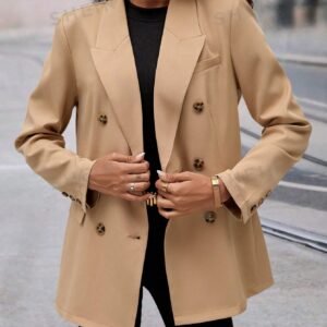 Clasi Women's Double-Breasted Brown Pocket Loose Suit Jacket