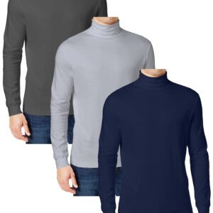 3-Pack Men's Long Sleeve Turtle Neck T-Shirt (Sizes, S to 2XL)