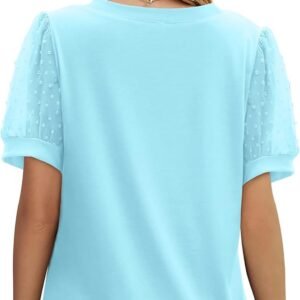 Aokosor Womens Summer Tops V Neck T Shirts Swiss Dot Puff Sleeve Tops Loose Casual Tshirts