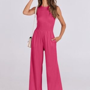 ANRABESS Womens Jumpsuits Dressy Summer Casual One Piece Outfits High Neck Tank Top Wide Leg Pants Rompers Jumper Pockets