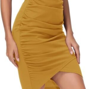 GRACE KARIN Women's Sexy Spaghetti Straps Cocktail Dresses for Wedding Guest Ruched V-Neck Bodycon Dress