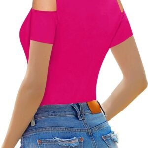 HERLOLLYCHIPS Women Tops Summer Deep V Neck Short Sleeve Cold Shoulder Slim Fit Casual Sexy Tees T-Shirts