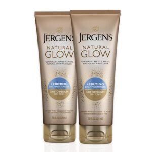 Jergens Natural Glow Self Tanner Lotion, Daily Sunless Fake Tanning, Medium to Deep Skin Tone, Daily Moisturizer, featuring Antioxidants and Vitamin E, 7.5 oz (2 Pack)