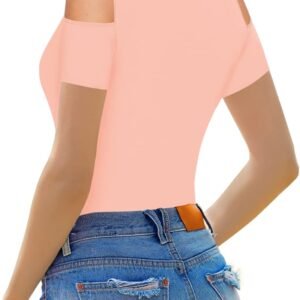 HERLOLLYCHIPS Women Tops Summer Deep V Neck Short Sleeve Cold Shoulder Slim Fit Casual Sexy Tees T-Shirts