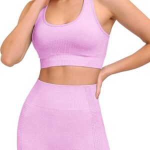 WodoWei Workout Sets for Women 2 Piece Seamless High Waist Gym Shorts+Sports Bra Yoga Outfits