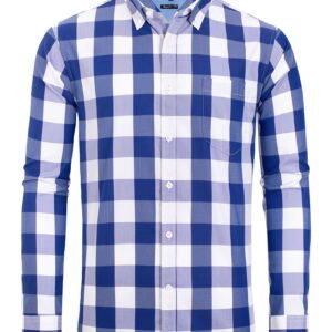 Alimens & Gentle Men's Plaid Button Down Shirts Cotton Long Sleeve Shirts Gingham Shirt