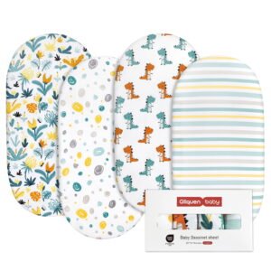 Gllquen Baby Premium Bassinet Sheets Set 4 Pack For Girls Newborns Infant Toddlers, Bears & Deers