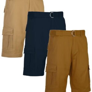 Men's Belted Cotton Cargo Shorts (3-Pack)