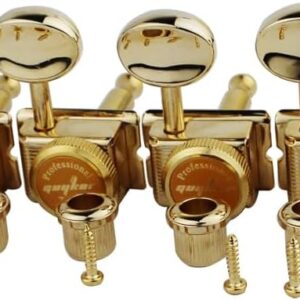 Guyker 6 Inline Vintage Guitar Lock String Tuners – Locking Tuning Key Pegs Machine Heads Replacement Parts for ST TL Style Electric, Folk or Acoustic Guitars – GK55SP, Gold