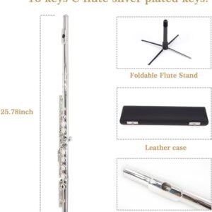 YANASON Student C Flute 16 Closed Hole C Flute with Carrying Case Stand Gloves Cleaning Cloth and More