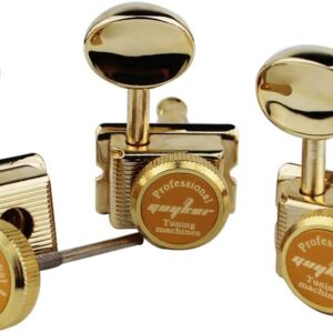 Guyker 6 Inline Vintage Guitar Lock String Tuners – Locking Tuning Key Pegs Machine Heads Replacement Parts for ST TL Style Electric, Folk or Acoustic Guitars – GK55SP, Gold