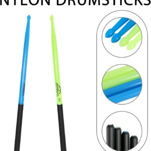 EASTROCK 5A Drum Sticks Maple Wood Drumsticks Blue Green Nylon Drumstick for Kids Adults Beginner Drum Accessories 6 Pair Nylon+Wood