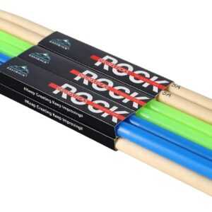 EASTROCK 5A Drum Sticks Maple Wood Drumsticks Blue Green Nylon Drumstick for Kids Adults Beginner Drum Accessories 6 Pair Nylon+Wood